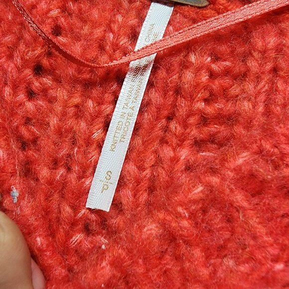 Free People Sweater Womens Small Red Knit Carter Oversized Boho - Picture 3 of 10